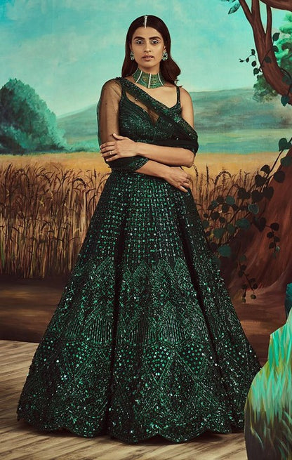 Tonal Emerald Green Lehenga Set