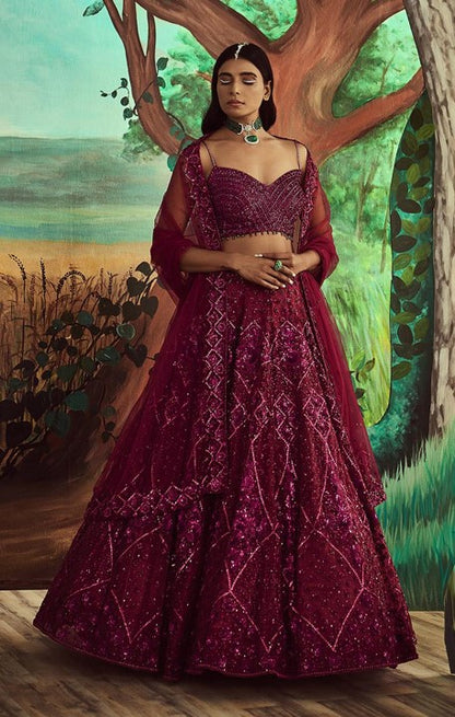 Tonal Wine Lehenga Set