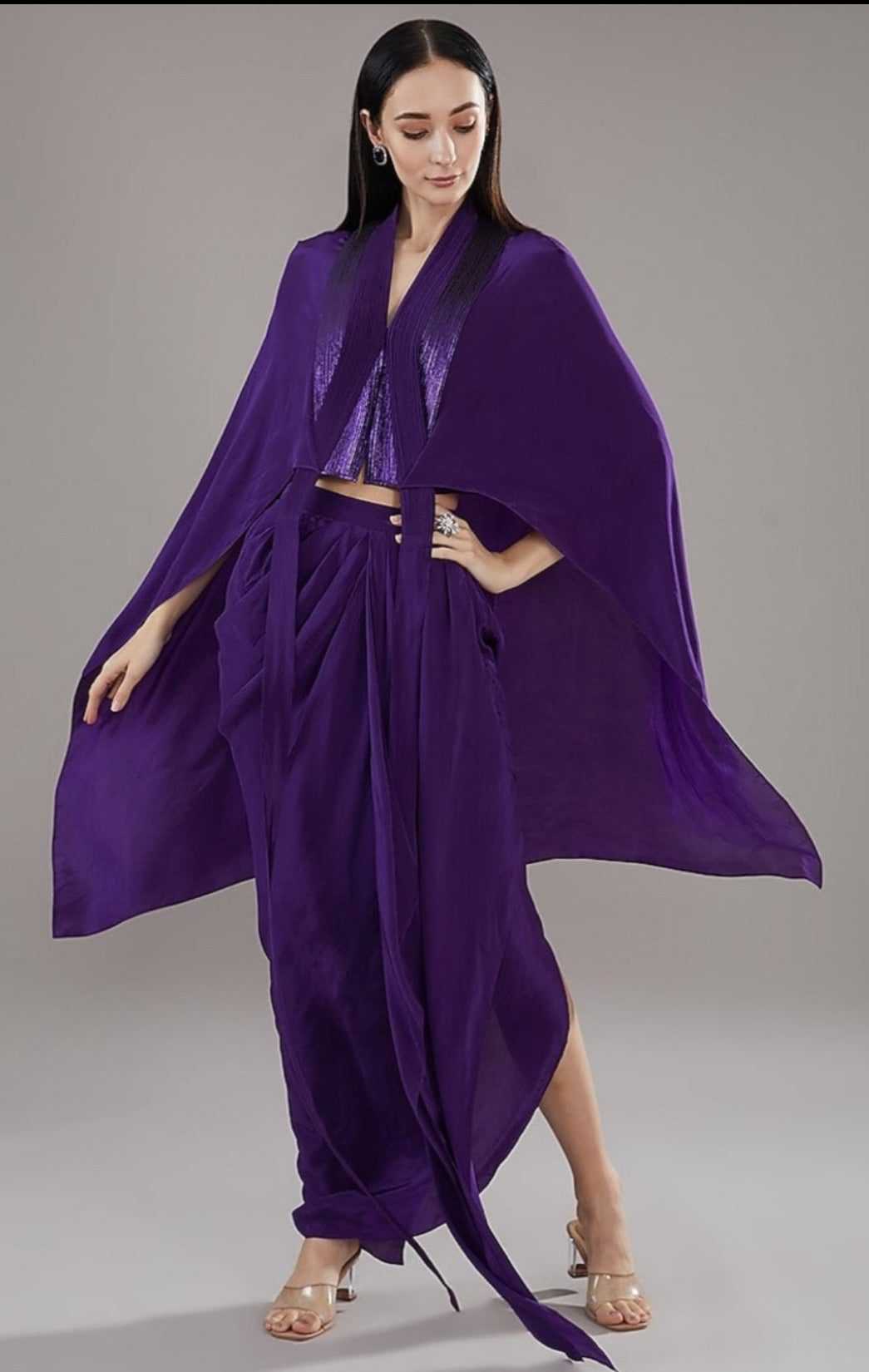 Purple Metallic Polymer & Chiffon Skirt Set