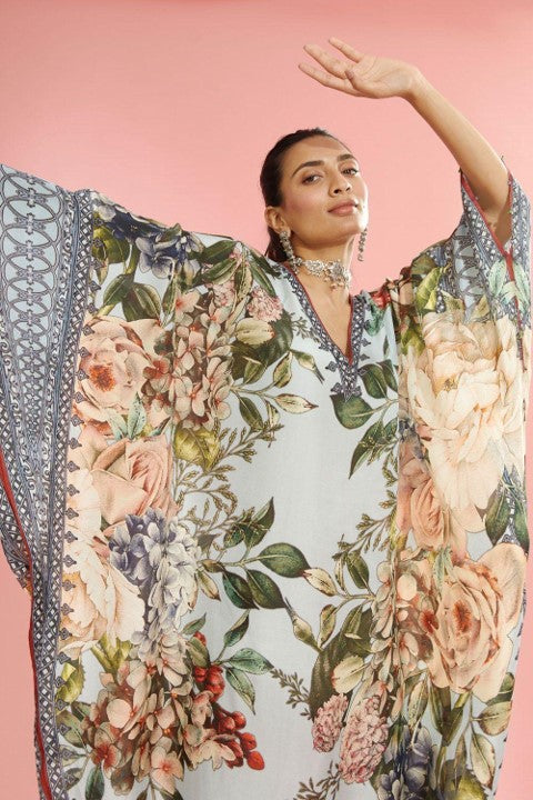 Powder blue printed kaftan - The Couture by KJH