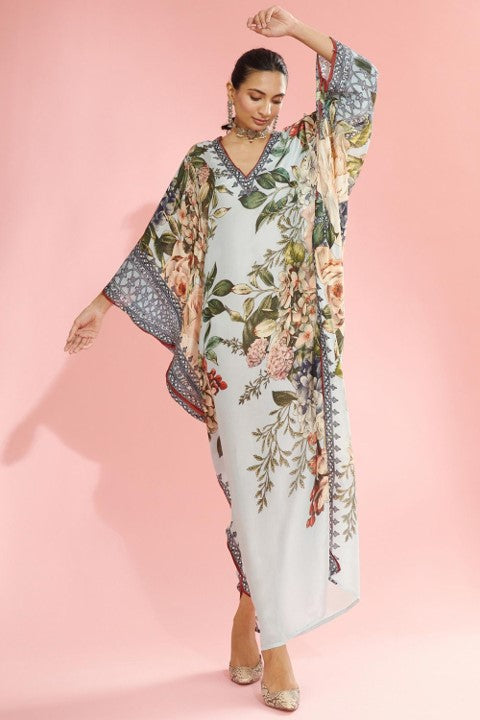 Powder blue printed kaftan - The Couture by KJH