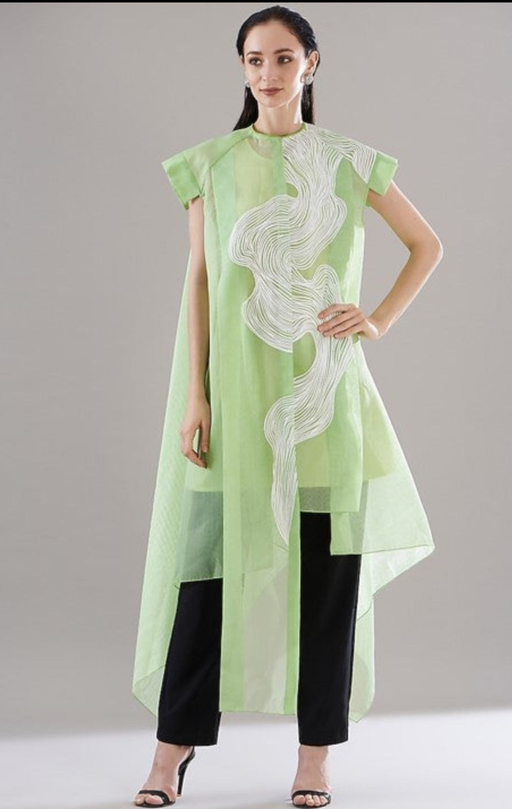 Green Organza Asymmetrical Shirt