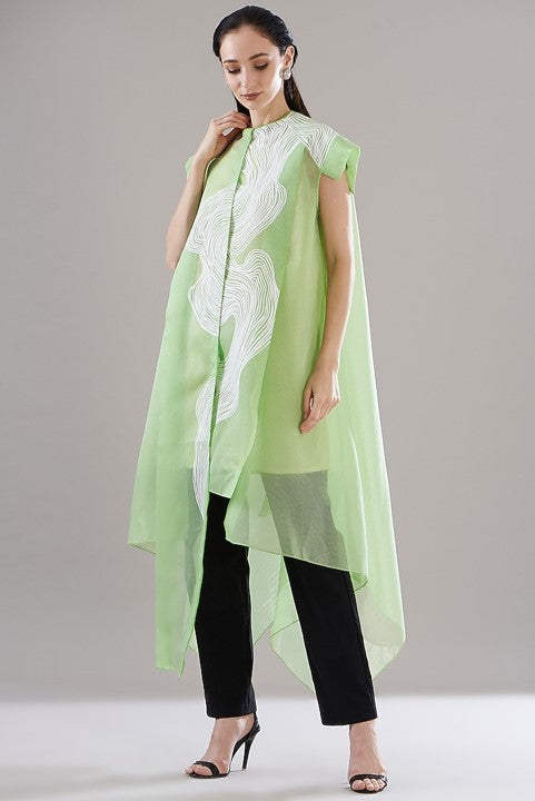 Green Organza Asymmetrical Shirt