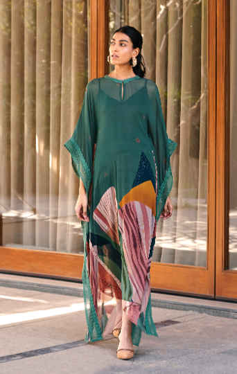 Sage Green Abstract Print Long Kaftan