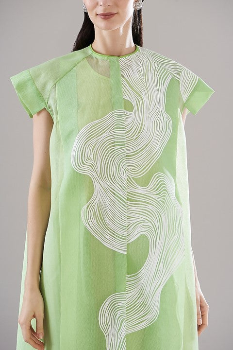 Green Organza Asymmetrical Shirt