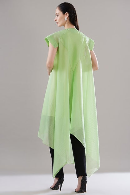 Green Organza Asymmetrical Shirt