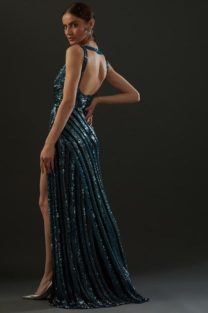 Turquoise Hand Embroidered Gown - The Couture by KJH