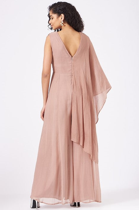 Blush Pink Embroidered Pleated Jumpsuit - The Couture by KJH