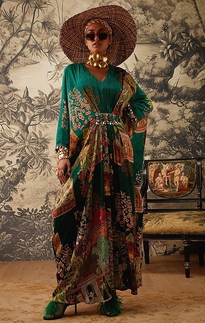 Bottle Green Printed Kaftan