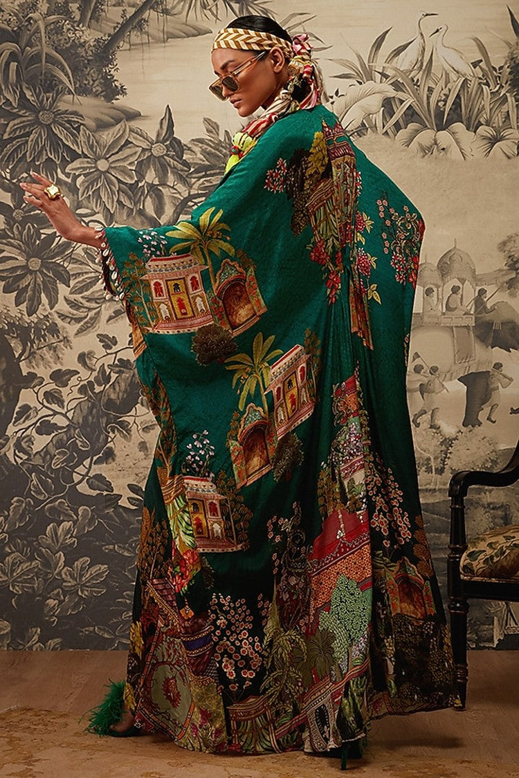 Bottle Green Printed Kaftan