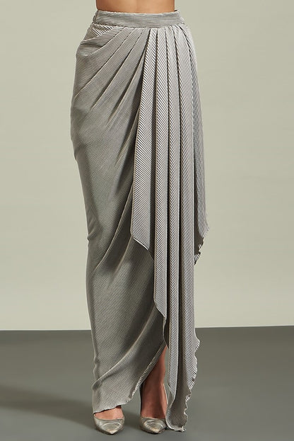 Grey Organza Draped Skirt Set