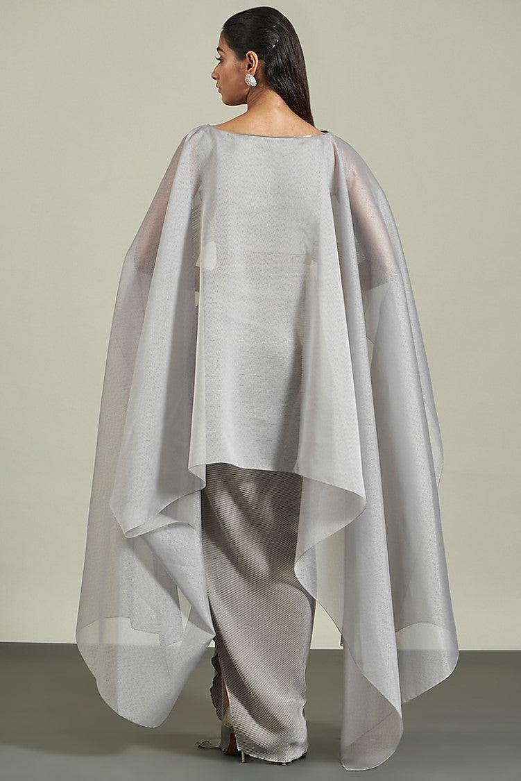 Grey Organza Draped Skirt Set