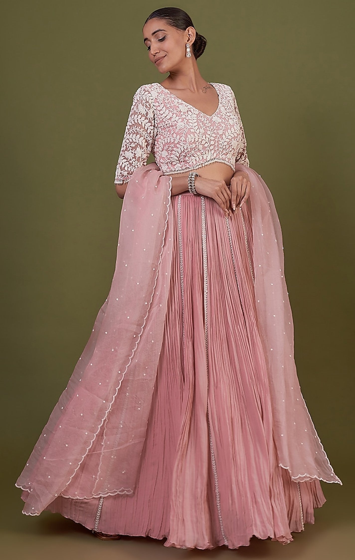 Blush Pink Chiffon Gathered Lehenga Set