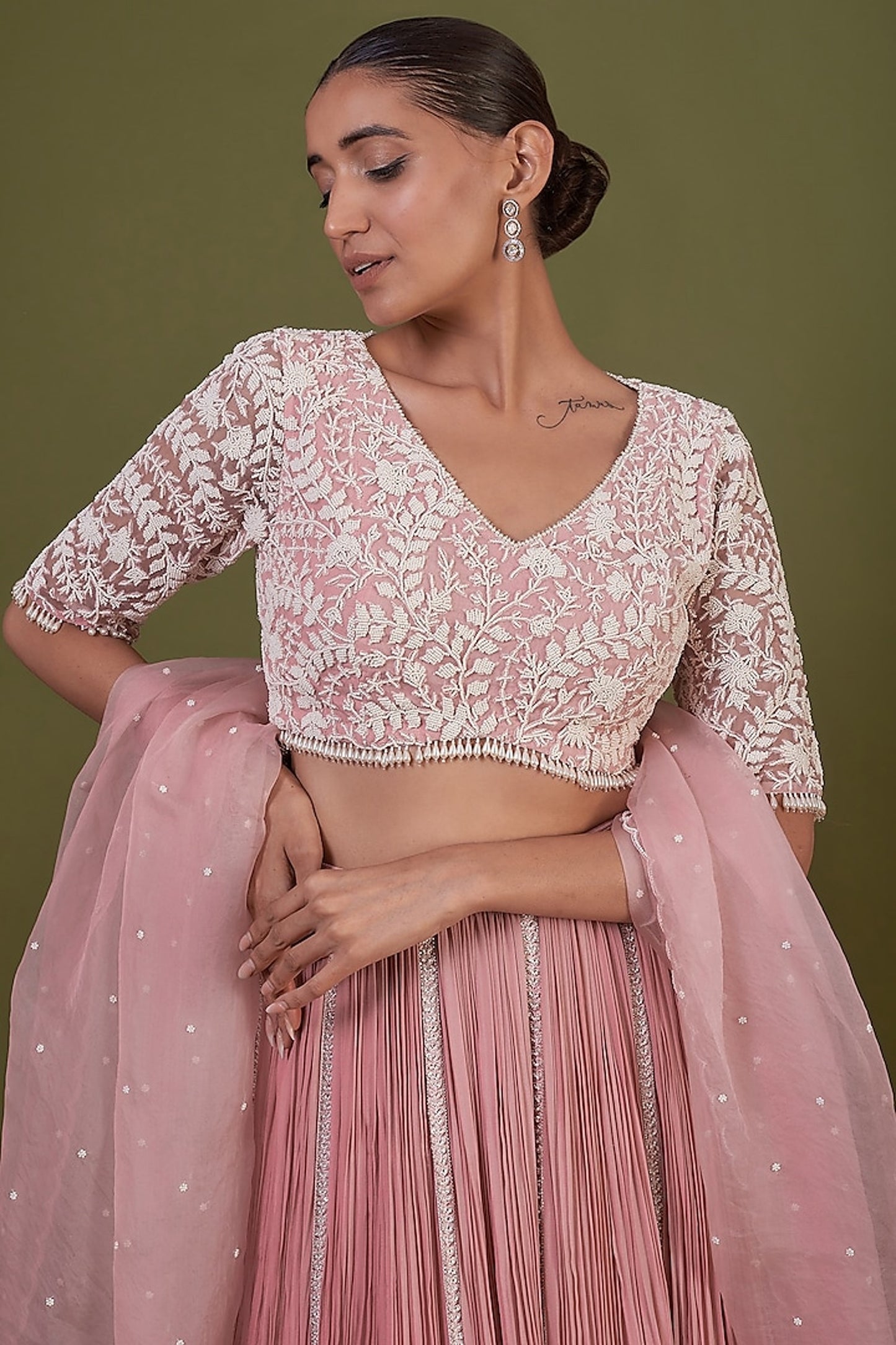 Blush Pink Chiffon Gathered Lehenga Set