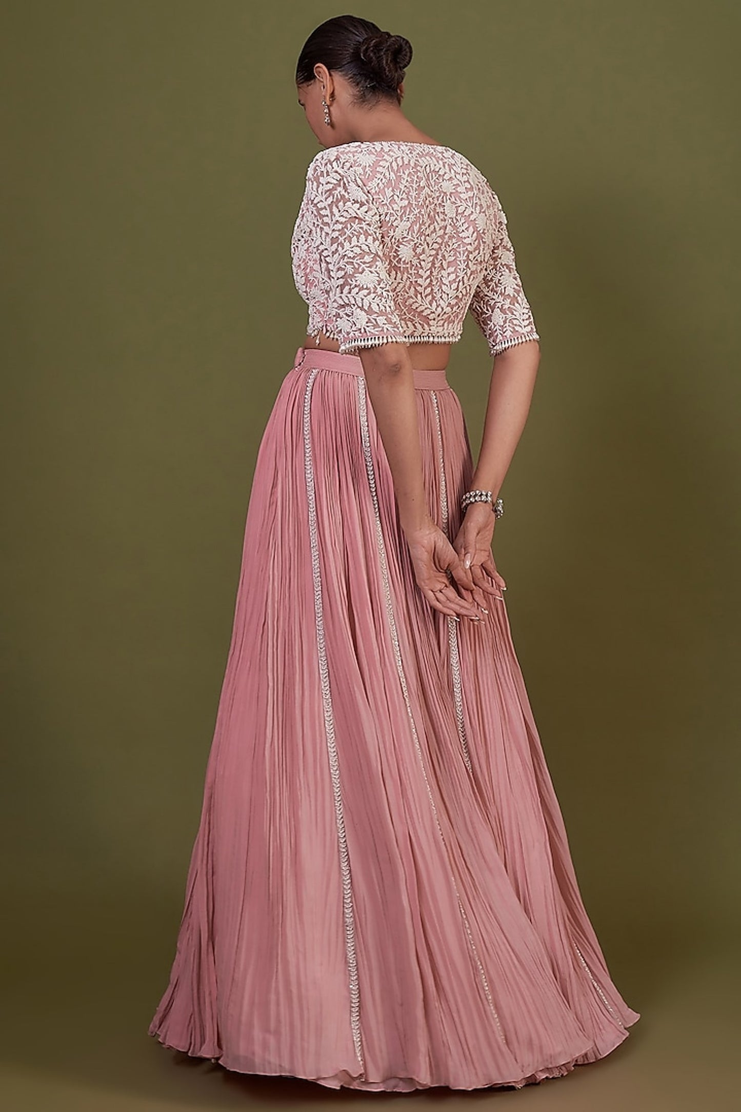 Blush Pink Chiffon Gathered Lehenga Set