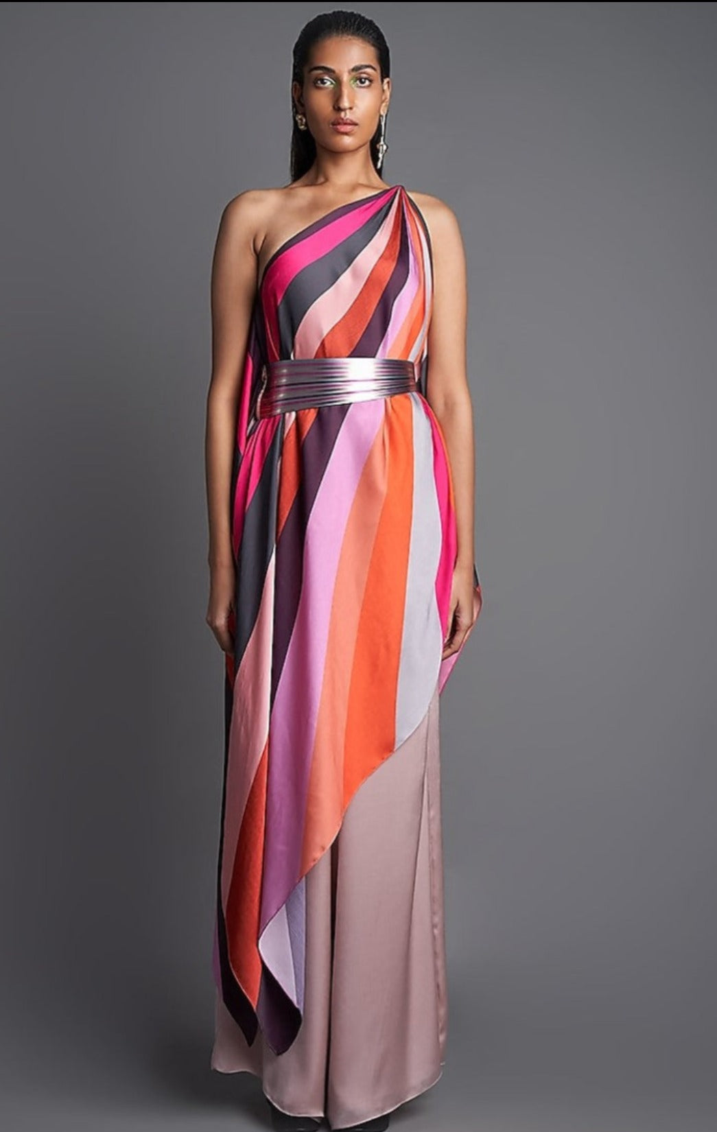 Pink Sunray Asymmetrical Draped Top