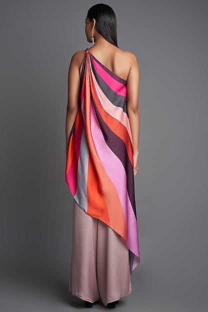 Pink Sunray Asymmetrical Draped Top