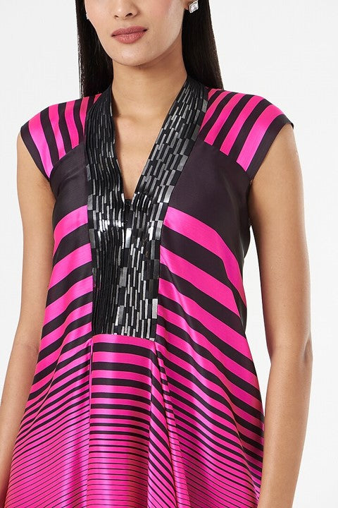 Neon Pink & Black Striped Dress