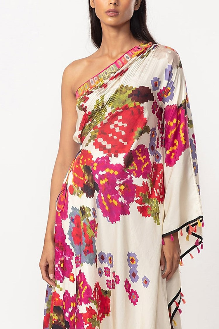 Ivory Pure Cotton Silk Printed Kaftan