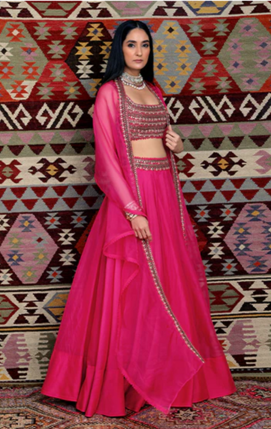 Fushia Embroidered Lehenga