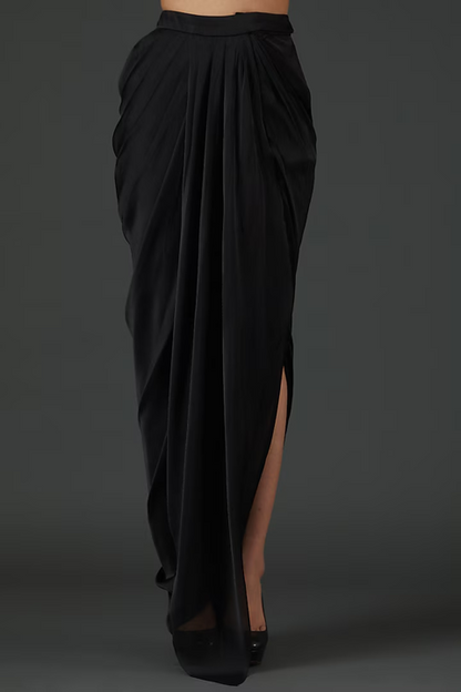 Black Chiffon Striped Cape And Skirt Set