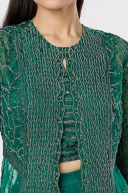 Emerald Green Hand Embroidered Jacket Set