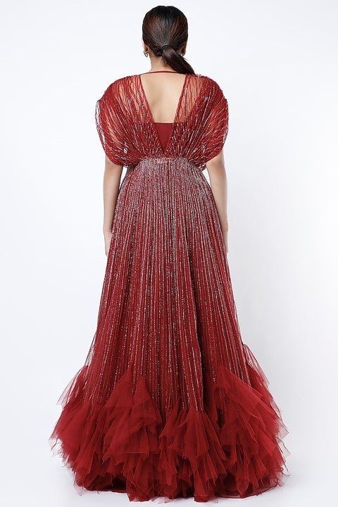 Red Embroidered Kaftan Gown