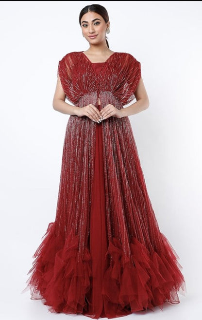 Red Embroidered Kaftan Gown