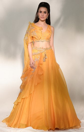 Yellow Embroidered Lehenga Set