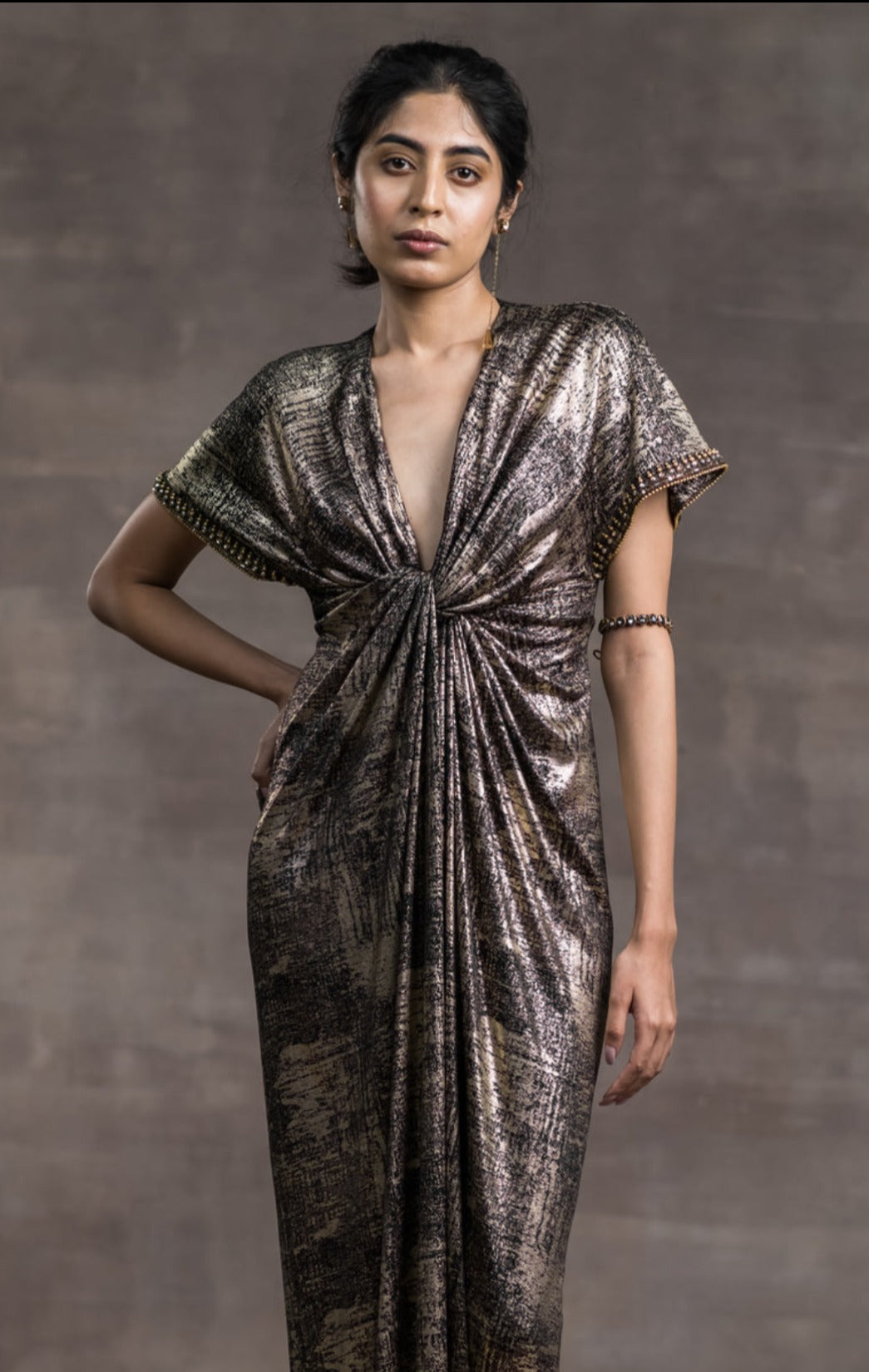 Draped Foil Jersey Dress