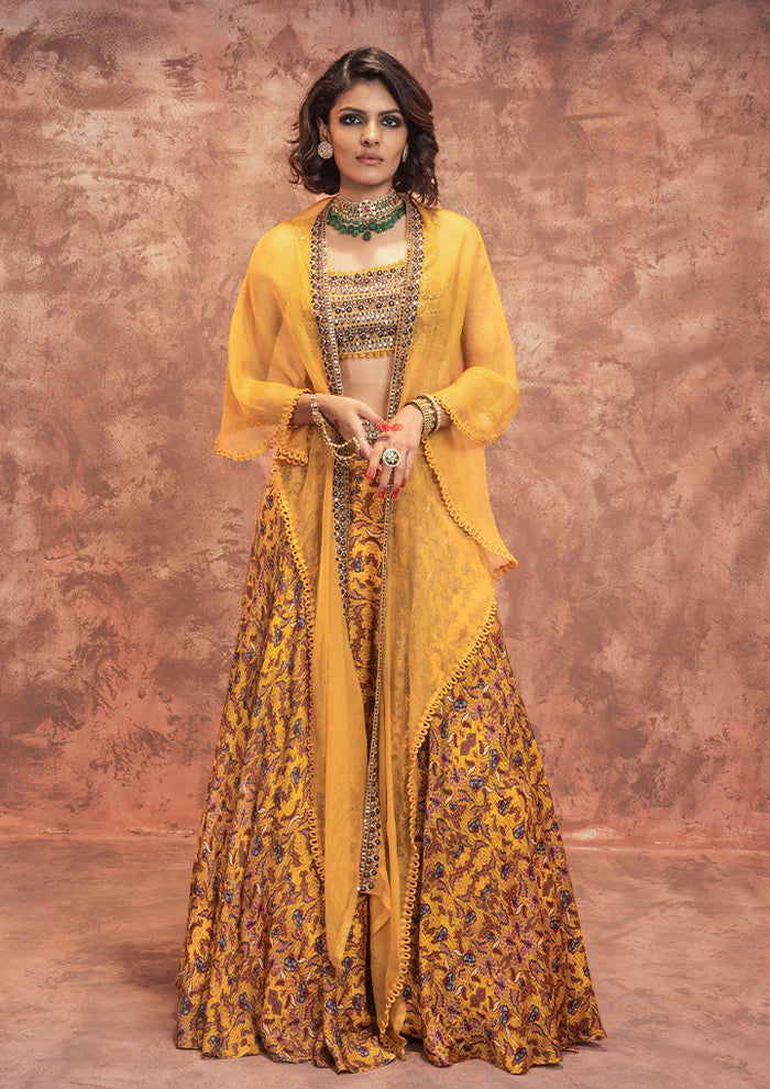 Mustard Printed Lehenga Set