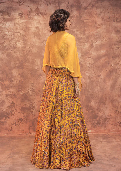 Mustard Printed Lehenga Set