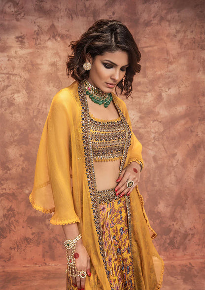 Mustard Printed Lehenga Set