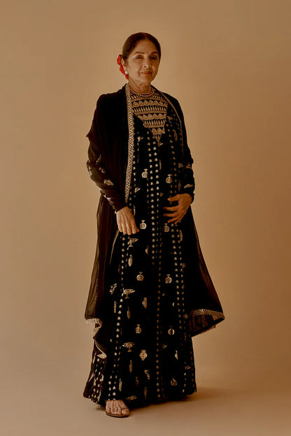 Black Gold Potters Touch Anarkali Set
