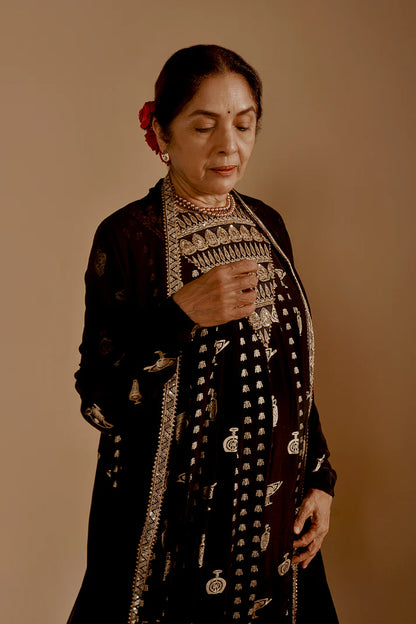 Black Gold Potters Touch Anarkali Set