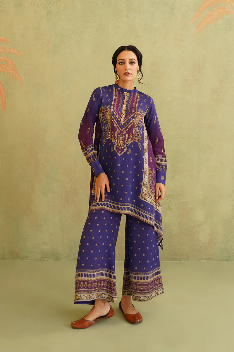 ROYAL PURPLE HAND EMBROIDERED CREPE MATCHING SET