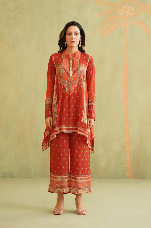 TERRACOTTA HAND EMBROIDERED CREPE MATCHING SET