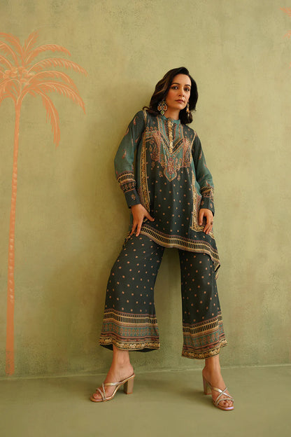 YASMIN GREEN EMBROIDERED MATCHING SET