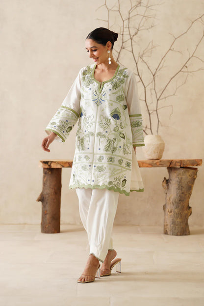 ZARWA PURE CHANDERI EMBROIDERED MATCHING SET