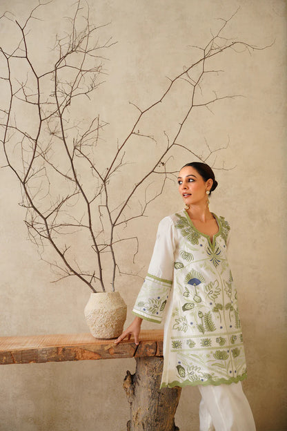 ZARWA PURE CHANDERI EMBROIDERED MATCHING SET