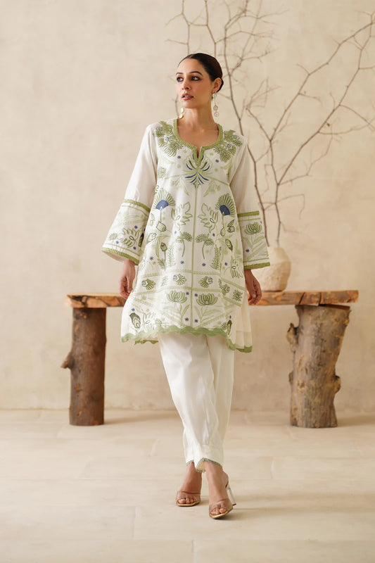 ZARWA PURE CHANDERI EMBROIDERED MATCHING SET